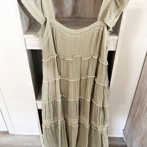 Elegant Olive Green Tiered Dress